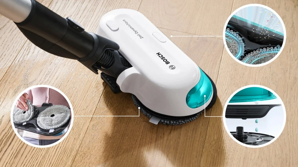 Bosch BCS71HYG1 Įkraunamas 2 viename vakuumas dulkių siurblys ir šluostė, Unlimited 7 ProHygienic Aqua, Baltas