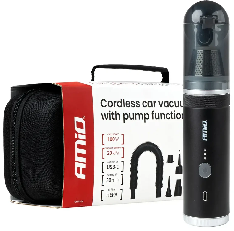 Belaidis automobilinis siurblys su pompos funkcija 100W 20 kPa USB-C AMIO-04785