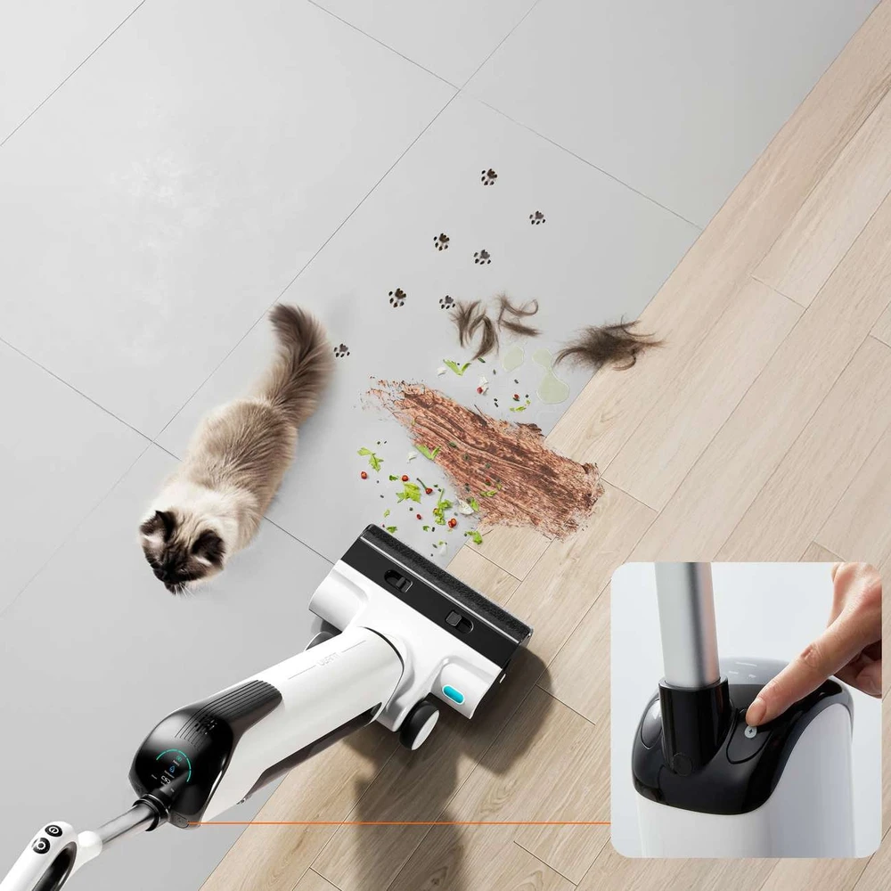 UWANT D100 17000Pa vertikalus dulkių siurblys su šluostymo funkcija ir įkrovimo stotele - baltos spalvos