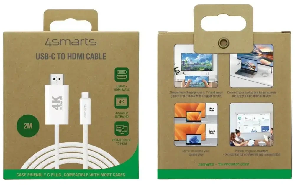 4Smarts USB-C į HDMI laidas 2m baltas (baltas)