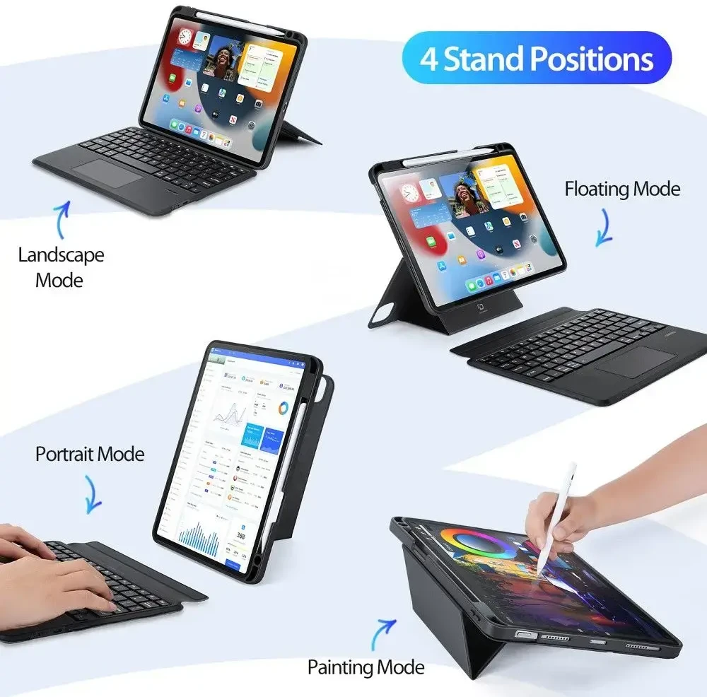 DUX DUCIS dėklas DK sulankstomas su belaide klaviatūra iPad 4/5/6/iPad Pro 11 (2018/2020/2021/2022) juodas