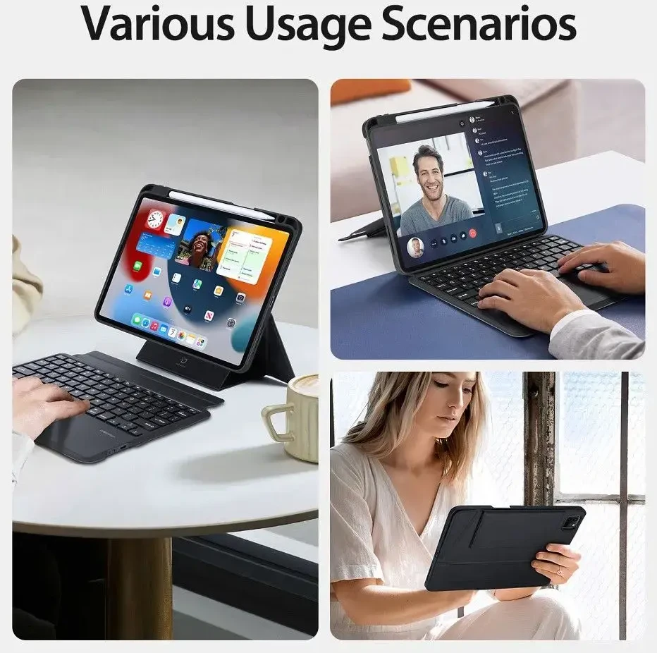 DUX DUCIS dėklas DK sulankstomas su belaide klaviatūra iPad 4/5/6/iPad Pro 11 (2018/2020/2021/2022) juodas