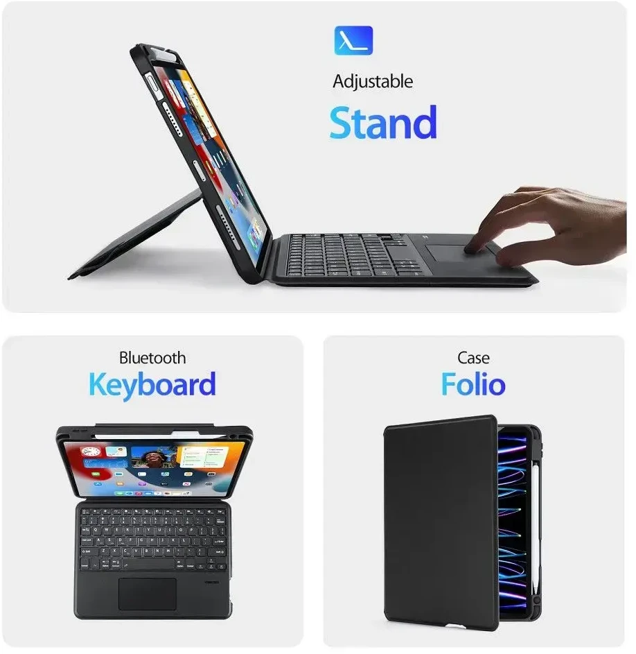 DUX DUCIS dėklas DK sulankstomas su belaide klaviatūra iPad 4/5/6/iPad Pro 11 (2018/2020/2021/2022) juodas