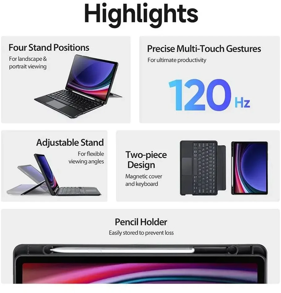 DUX DUCIS dėklas DK sulenkiamas su belaide klaviatūra skirtas Samsung Galaxy Tab S9 juodos spalvos