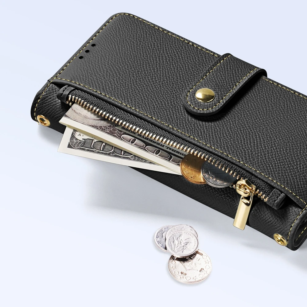 Dux Ducis Lawa Apple iPhone 16e Leather dėklas su Detachable Magnetic Wallet – juodos spalvos