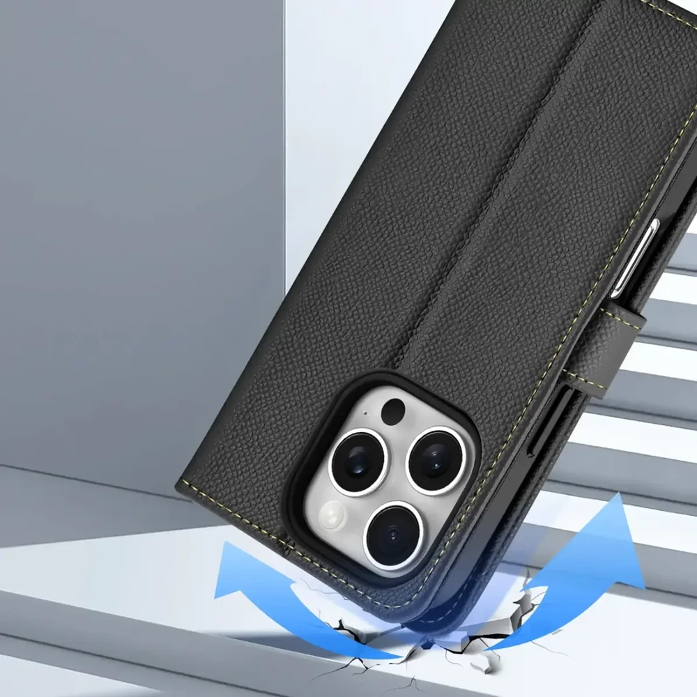 Dux Ducis Lawa Leather dėklas skirtas Apple iPhone 16 Pro – juodos spalvos