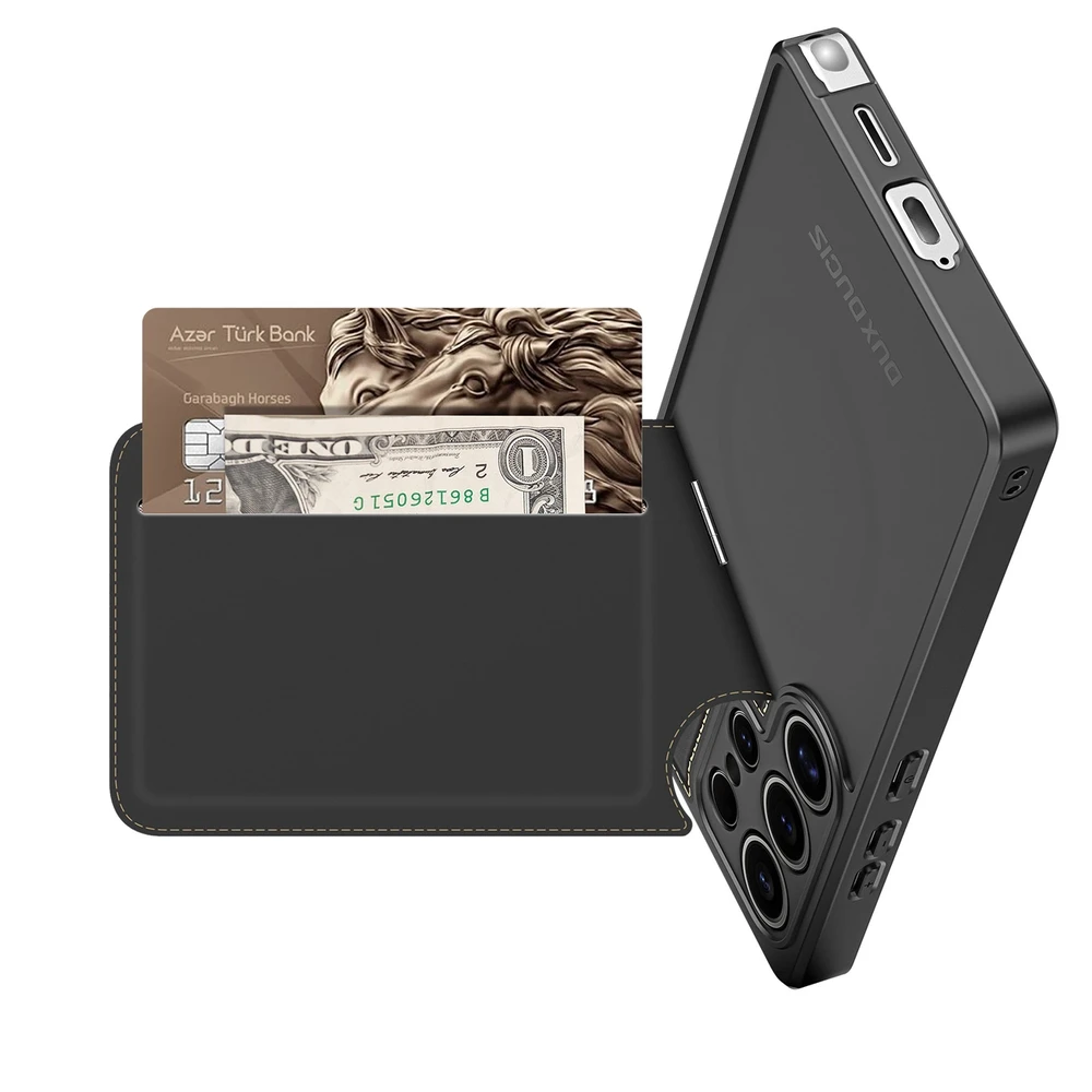 Dux Ducis Rafi II Samsung Galaxy S25 Ultra su stoveliu and Wallet – dėklas telefonui juodos spalvos