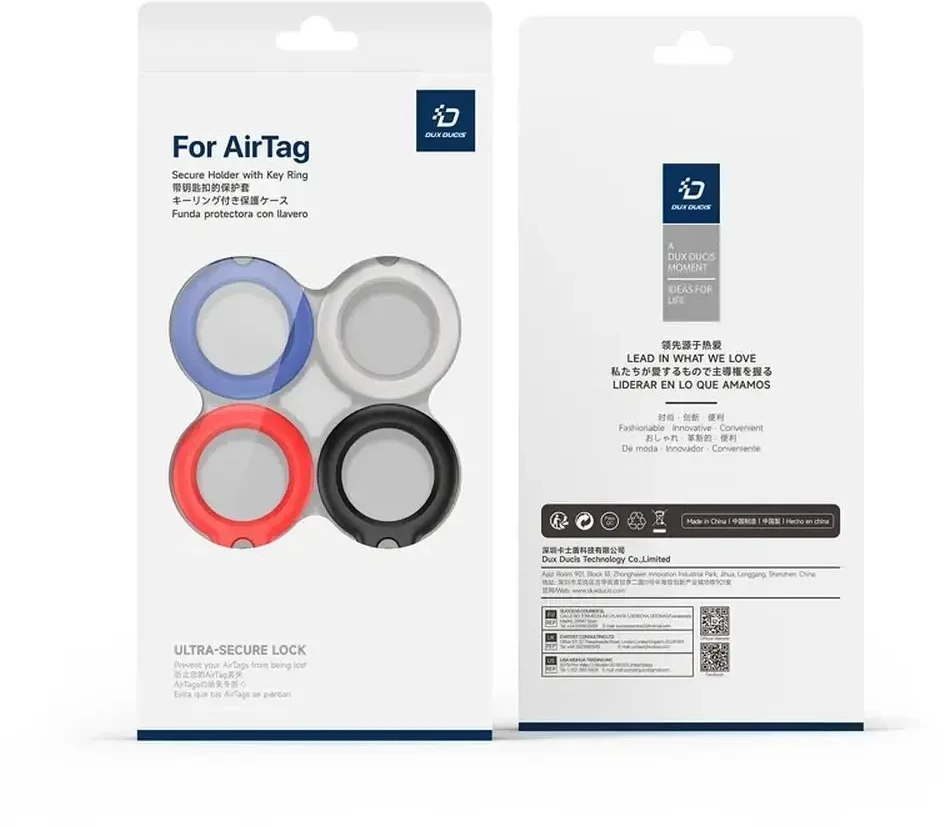 Dėklas DUX DUCIS saugios dėklės, pagamintos iš patvaraus kompiuterio, skirtos „Apple AirTag“ (4 vnt. pakuotė)