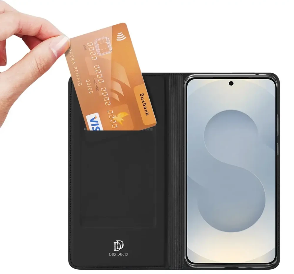 Dux Ducis Skin Pro dėklas skirtas Samsung Galaxy S25 Edge su Flip ir Card Slot - juodos spalvos