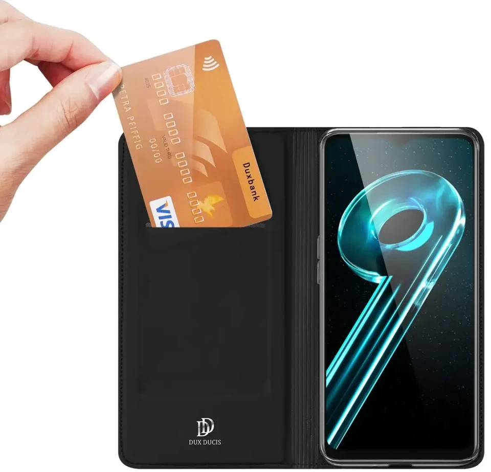 Dėklas Dux Ducis Skin Pro For Realme 10 5G / Realme 9i 5G atverčiamas Card Wallet su stoveliu dėkals telefonui juodos spalvos