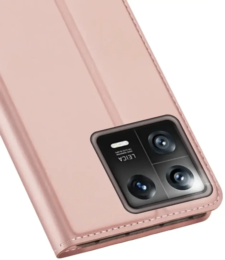 Dux Ducis Skin Pro Xiaomi 13 atverčiamas Card Wallet su stoveliu dėklas telefonui rožinės spalvos