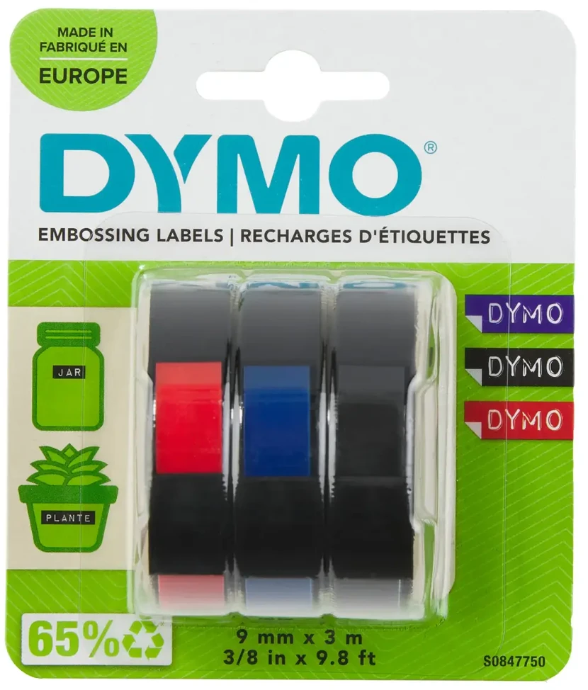 DYMO 3D Juostelės Mechaniniams Etikečių Spausdintuvams 9mm x 3m / raudona/mėlyna/juoda (S0847750)
