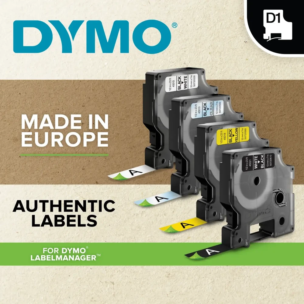 Etikečių Juosta - DYMO D1 9 mm × 7 m 10 Vnt. Juoda/Balta