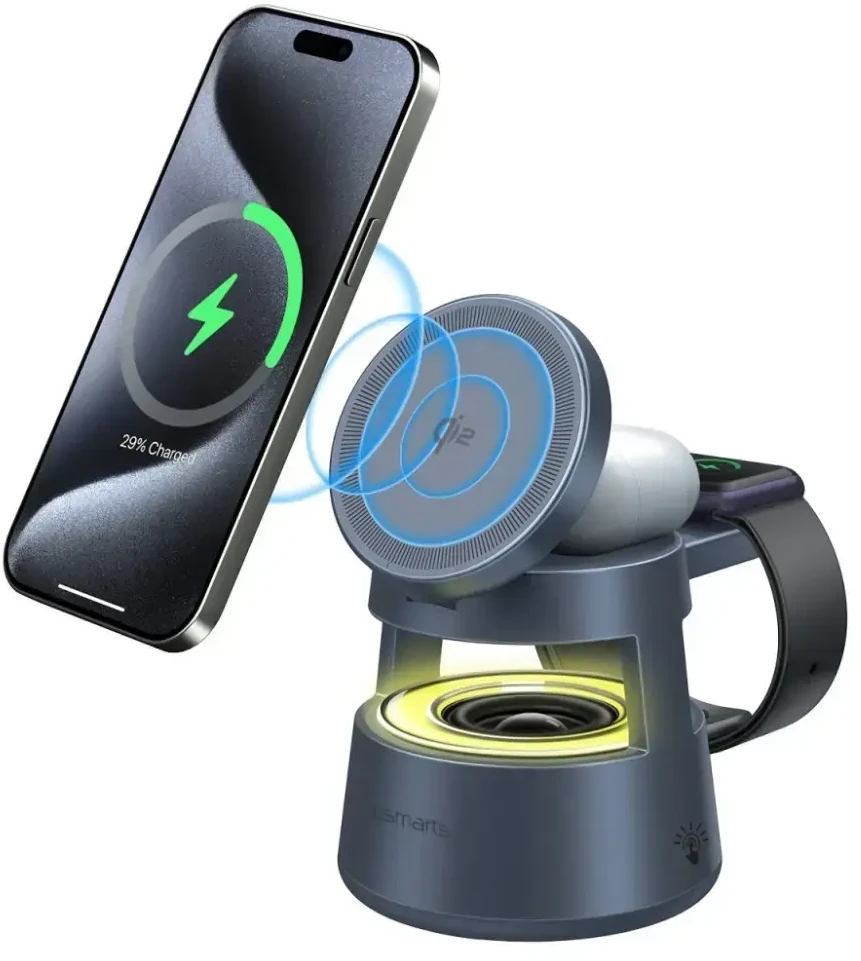 Carruzzo 4smarts 541327 mobiliojo įrenginio kroviklis Ausinės, Išmanusis telefonas, Išmanusis laikrodis Pilka USB Belaidis įkrovimas Vidaus