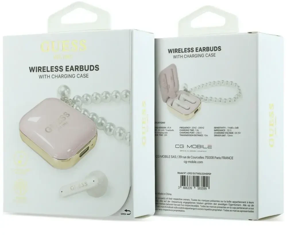 Ausinės Belaidės earphone GUESS TWS Pearl Strap GUE005292 rožinė