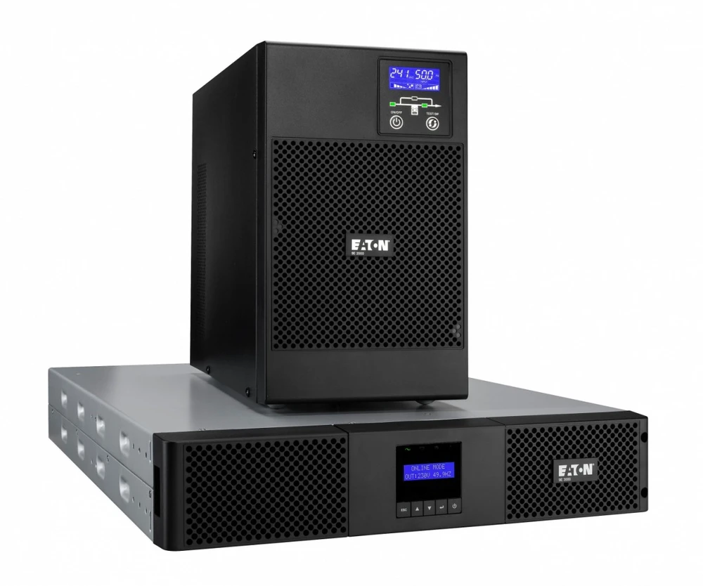 EATON 9E UPS Rack AC 200/220/230/240V 2700W 3000VA 1 fazė 6 x akumuliatoriai švino rūgšties 9Ah RS-232 USB oc 7 2U 19 Juodas