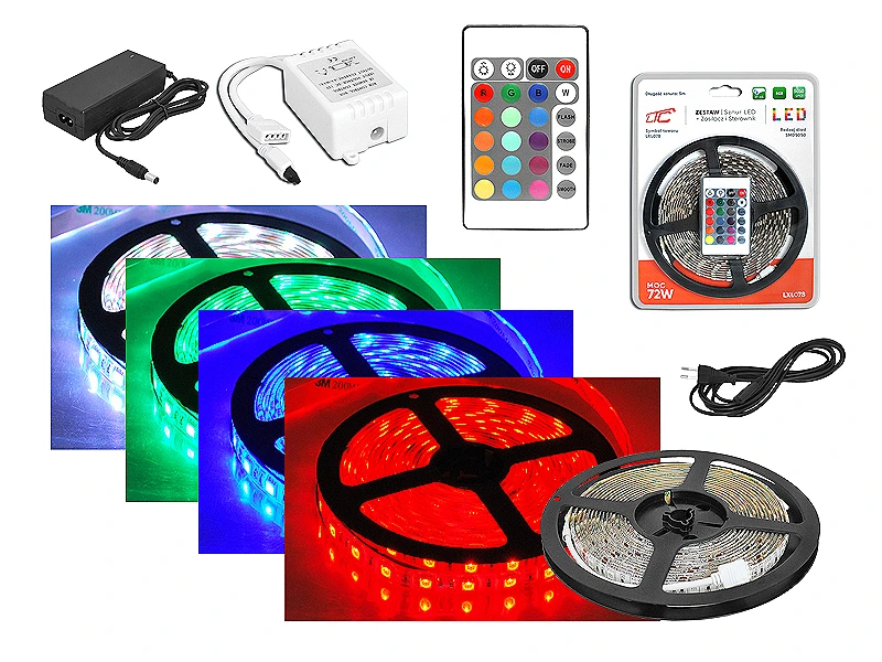 Taśma LED Ecolight PS Rinkinys: Sznur diodowy RGB IP65, 300 diod SMD5050, 5m + sterownik + maitinimo šaltinis, RGB.