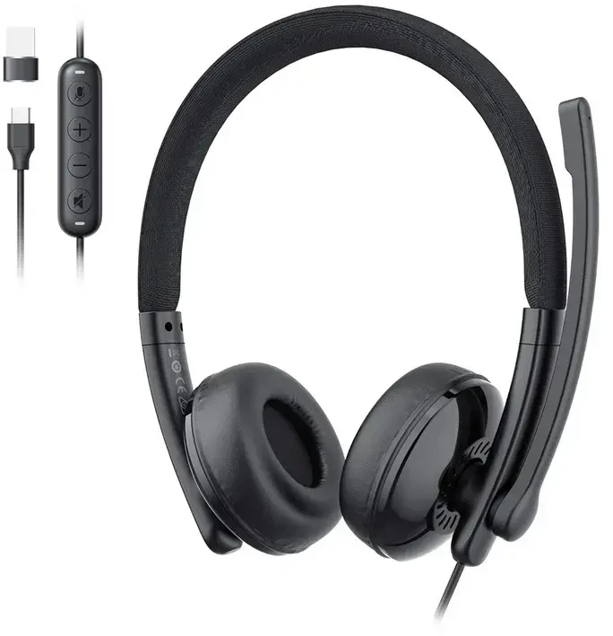 Ausinės - EMEET GeniusCall HS50 ausinės, HD garso, triukšmo slopinimo mikrofonas, USB-A/USB-C, Juoda