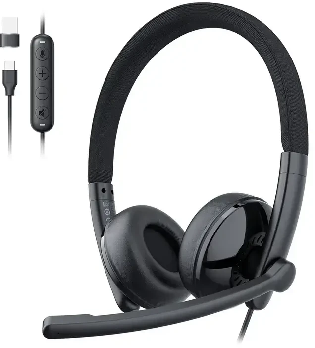 Ausinės - EMEET GeniusCall HS50 ausinės, HD garso, triukšmo slopinimo mikrofonas, USB-A/USB-C, Juoda