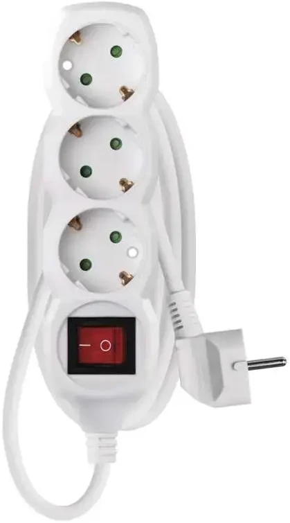 Emos Ilgiklis 3 lizdų 1.5m su įžeminimu, su jungikliu (baltas) 1.5mm²