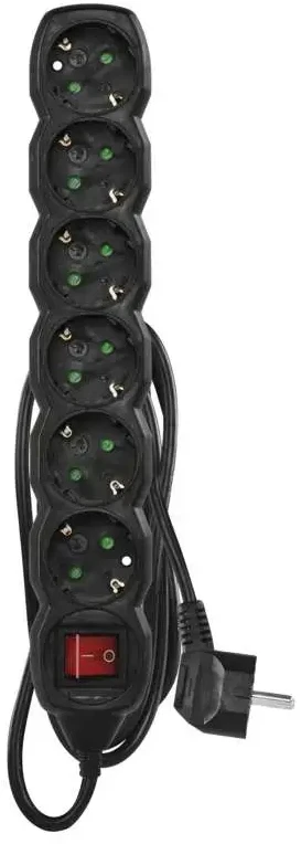 Emos Ilgiklis 6 lizdų 1.5m su įžeminimu, su jungikliu, 3x1.5 mm² juodas