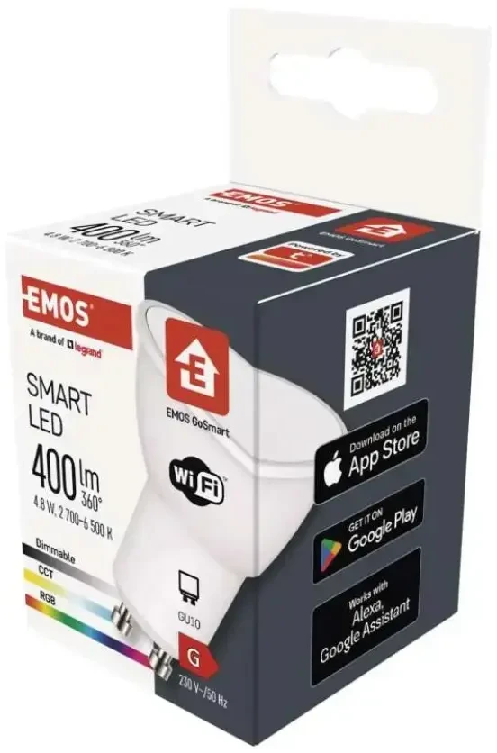 Lemputė LED GU10, 230V, 4,8W, 400lm, 2700K - 6500K, RGB, išmanioji Wi-Fi, valdoma programėle, TUYA / Smart Life, EMOS