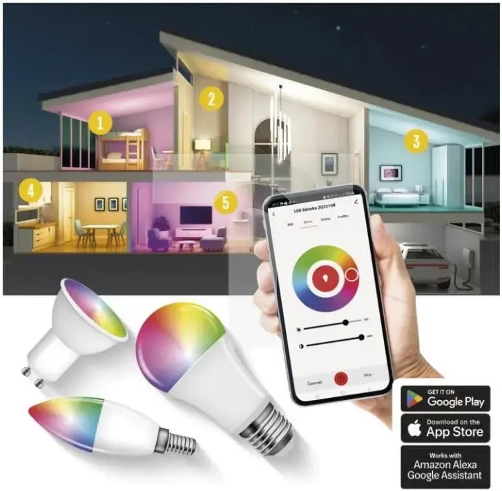 Lemputė LED GU10, 230V, 4,8W, 400lm, 2700K - 6500K, RGB, išmanioji Wi-Fi, valdoma programėle, TUYA / Smart Life, EMOS