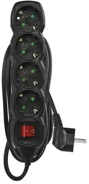 Emos Ilgiklis 4 lizdų 3.0m su įžeminimu, su jungikliu (juodas) 1.5mm²