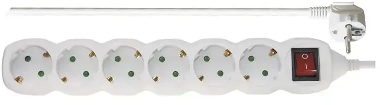 Emos Ilgiklis 6 lizdų 5.0m su įžeminimu (baltas), su jungikliu 1.5mm²