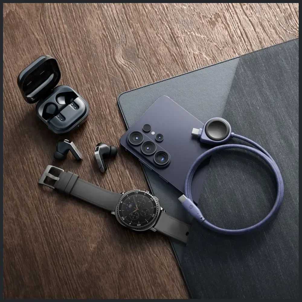 Kabelis Energea Flow Duo Watch 2-w-1 USB-C do USB-C + kroviklis do Samsung Watch 480Mb/s 60W 1.5m juoda