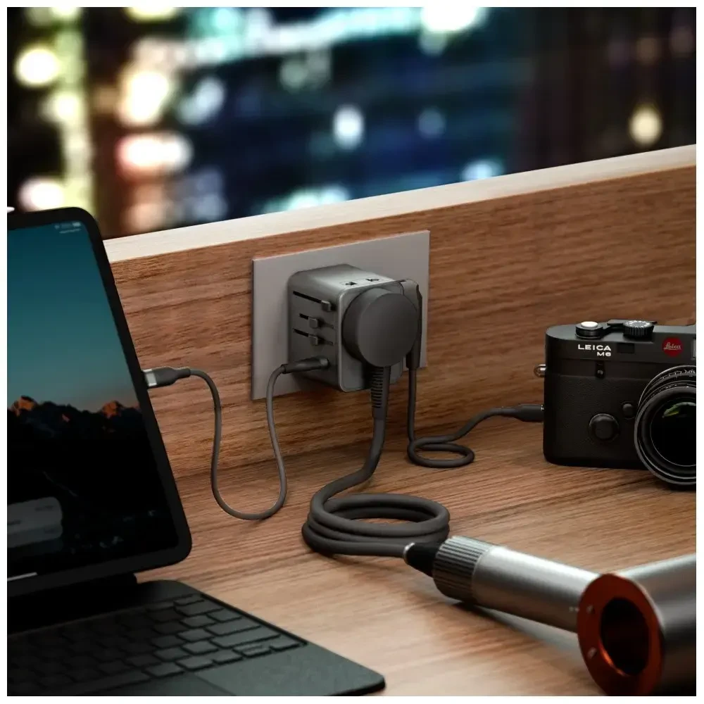 Įkroviklis jungiama į tinklą Energea TravelWorld Adapteris Mini GaN 45W PD 3xUSBC/2xUSB-A gunmetal