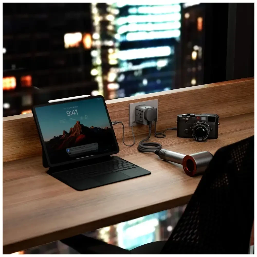 Įkroviklis jungiama į tinklą Energea TravelWorld Adapteris Mini GaN 45W PD 3xUSBC/2xUSB-A gunmetal