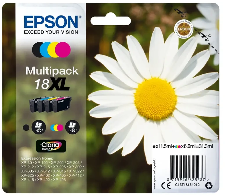Epson 18 Multipack Ink cartridge, Juodas, žalsvai mėlyna, purpurinė, geltona