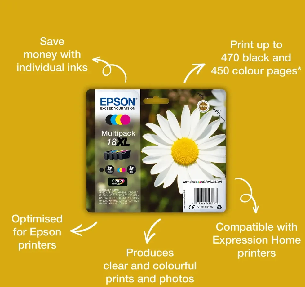 Epson 18 Multipack Ink cartridge, Juodas, žalsvai mėlyna, purpurinė, geltona