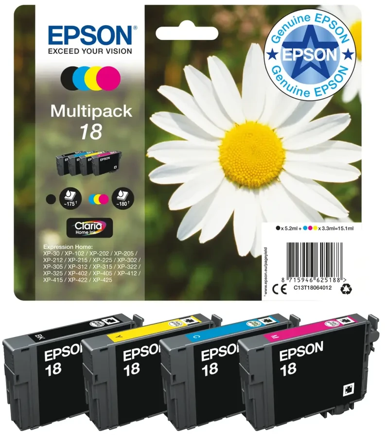 Epson 18 Multipack Ink cartridge, Juodas, žalsvai mėlyna, purpurinė, geltona