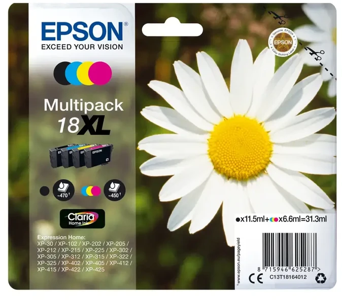 Epson 18 Multipack Ink cartridge, Juodas, žalsvai mėlyna, purpurinė, geltona