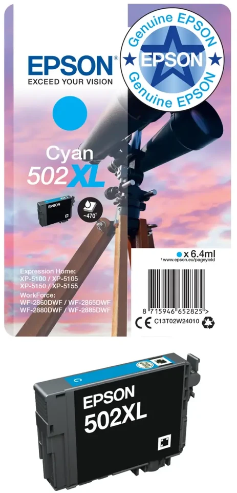Epson rašalo kasetė C13T02V64010 / 502, juodos, žydros, violetinės, geltonos spalvos