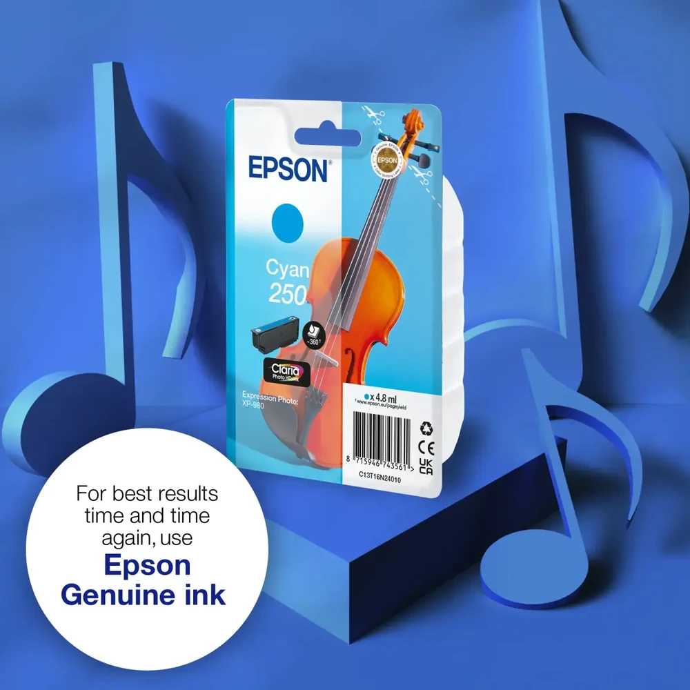 „Epson 250 rašalas – 4,8 ml – Cyan – originalus – lizdinė pakuotė – rašalo kasetė – P/N: C11CL95402“