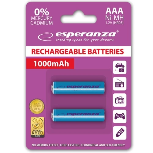 Esperanza EZA101B Įkraunama baterija Ni-MH AAA 1000MAH 2 vnt.