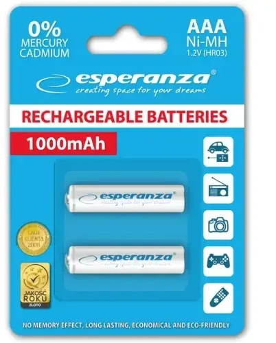 ESPERANZA AKUMULATORKI NI-MH AAA 1000MAH 2SZT. balta