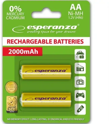 Įkraunamos AA baterijos Esperanza, 2000mAh, geltona