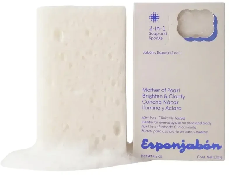Esponjabon Mother Of Pearl Brightening Soap & Sponge 2-In-1 For Face, 120 g