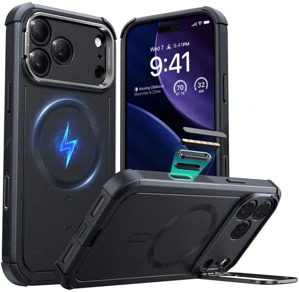 ESR „Cyber ​​Kickstand MagSafe“ dėklas, skirtas „iPhone 17 Pro“ – Juodas