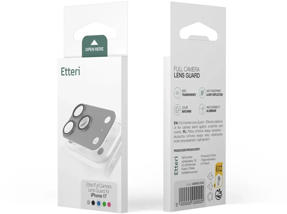 Etteri full camera lens guard for iPhone 18 Pro Max sidabrinis