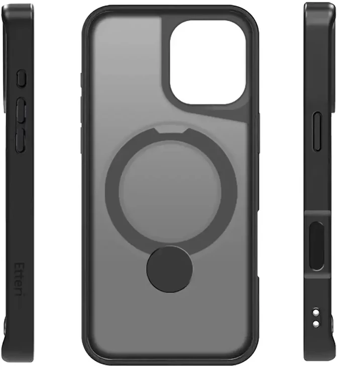 Etteri „Eteri Matt Mag Ring“ dėklas, skirtas „iPhone 17 Pro Max / 18 Pro Max“, juodas