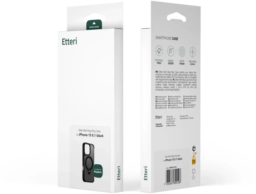 Telforceone Etteri Matt Mag Ring Apple iPhone 12 / 12 Pro 6,1" dėklas telefonui juodos spalvos