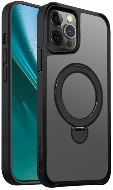 Telforceone Etteri Matt Mag Ring Apple iPhone 12 / 12 Pro 6,1" dėklas telefonui juodos spalvos