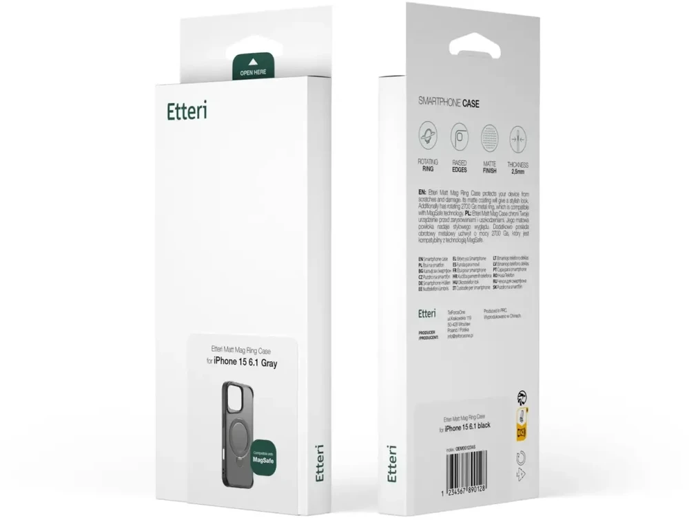 Telforceone Etteri Matt Mag Ring Apple iPhone 16 Plus 6,7" dėklas telefonui pilkos spalvos