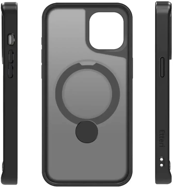 Telforceone Etteri Matt Mag Ring Apple iPhone 12 / 12 Pro 6,1" dėklas telefonui juodos spalvos