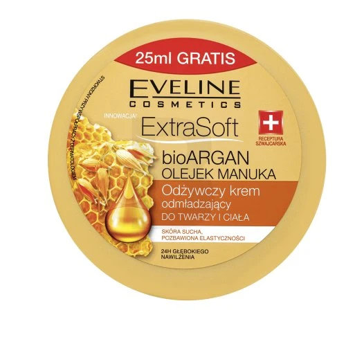 Eveline Cosmetics Eveline Extra Soft BioARGAN Manuka aliejus veidui ir kūnui kreminis, 175 ml